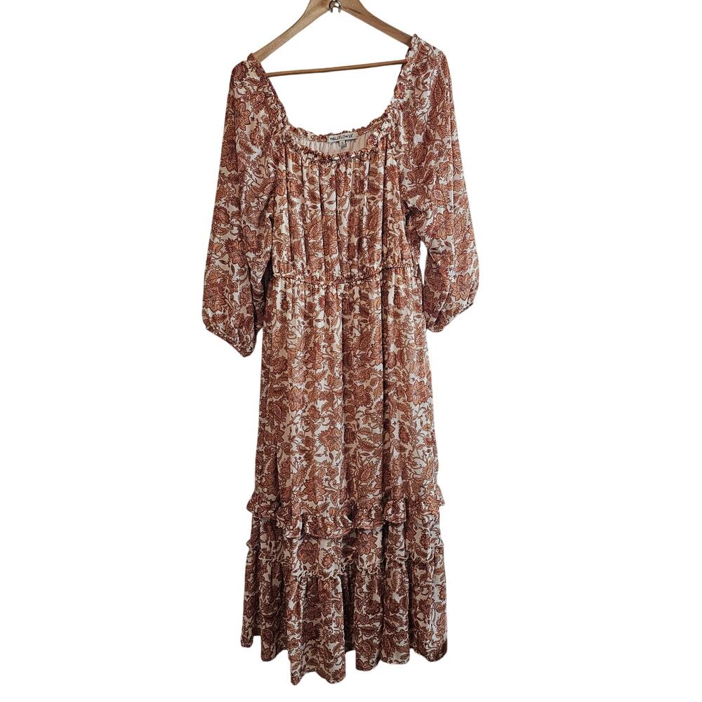 Wallflower Boho Dress Women Size XL Brown Floral Maxi Fairy Boho Cottage Prairie